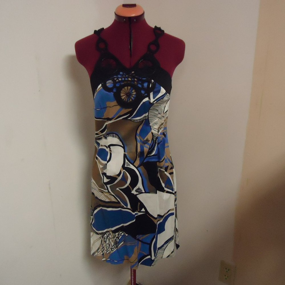 Sandro Ferrone Size EU 42 Blue Taupe White and Black Mini Dress